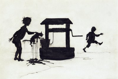 Ding Dong Bell, ilustração de mamãe ganso: The Old Nursery Rhymes, publicado em 1913 (caneta & tinta) de Arthur Rackham
