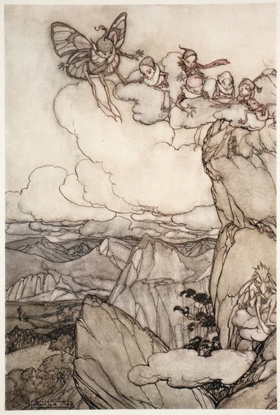 Fadas nas montanhas, de Rip Van Winkle por Washington Irving, bar. 1910 de Arthur Rackham