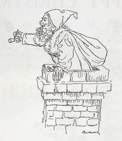 O Pai Natal a descer por uma chaminé de Arthur Rackham