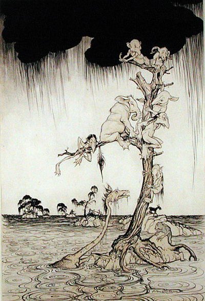 Inundação (caneta, tinta e aguarela sobre papel) de Arthur Rackham