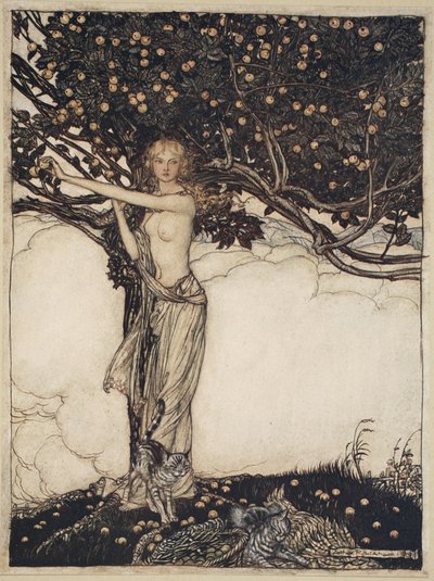 Freia, a ilustração da feira "The Rhinegold and the Valkyrie". de Arthur Rackham