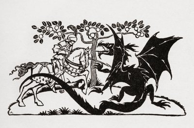 George e o Dragão. Do livro English Fairy Tales retold by F.A. Steel com ilustrações de Arthur Rackham, publicado em 1927. de Arthur Rackham
