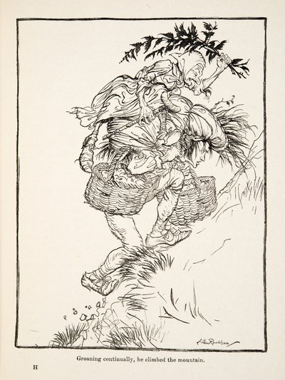 Gemendo continuamente, ele subiu a montanha, de Little Brother & Little Sister e Outros Contos dos Irmãos Grimm, pub.1917 (litho) de Arthur Rackham