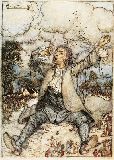 Gulliver acordado em Lilliput, Ilustração de Gulliver