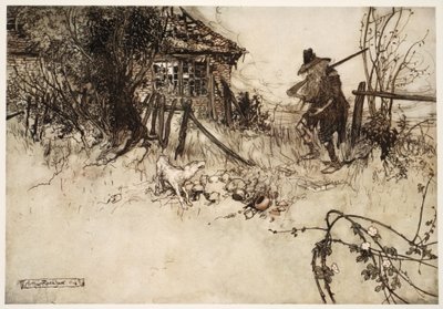 Ele encontrou a casa em decadência Meu próprio cachorro, suspirou o pobre Rip, esqueceu-se de mim, de Rip Van Winkle por Washington Irving, pub. 1910 de Arthur Rackham