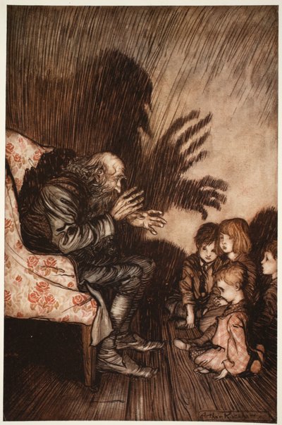 Ele preferia fazer amigos entre a geração em ascensão, com quem logo se tornou um grande favor, de Rip Van Winkle de Washington Irving, pub. 1910 de Arthur Rackham