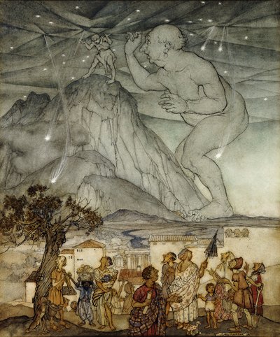 Hércules apoiando o céu em vez de Atlas, 1922 de Arthur Rackham