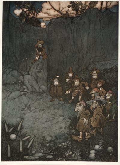 Seu pai os tinha visto em seus velhos vestidos holandeses tocando em bolinhas de gude, de Rip Van Winkle, de Washington Irving, pub. 1910 de Arthur Rackham