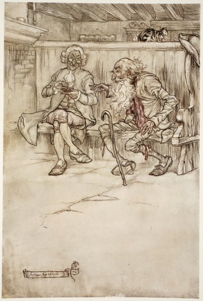 Eu mesmo falei com Rip Van Winkle, que, quando o vi pela última vez, era um homem muito velho, de Rip Van Winkle, de Washington Irving, pub. 1910 de Arthur Rackham
