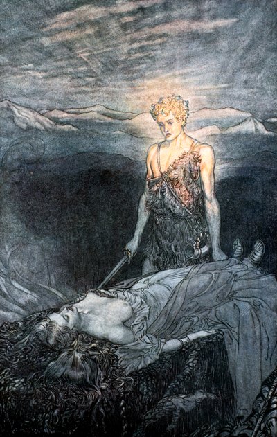 Ilustração de Siegfried e o Crepúsculo dos Deuses, 1924. de Arthur Rackham