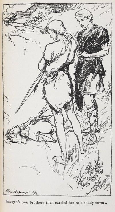 Ilustração de Imogen e dos seus irmãos da Cymbeline. de Arthur Rackham