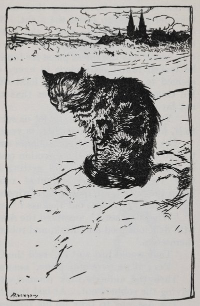 Ilustração de um gato de The Bremen Town Musicians. de Arthur Rackham