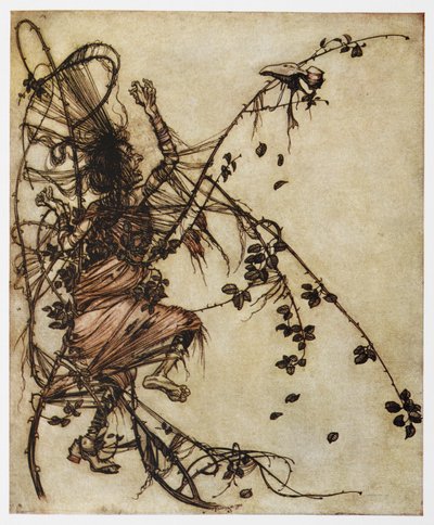 Ilustração de um homem aprisionado em espinhos de Sweetheart Roland. de Arthur Rackham