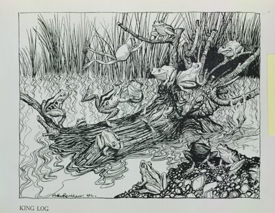 King Log, ilustração de &39;Fábulas de Esopo&39;, publicado por Heinemann, 1912 de Arthur Rackham