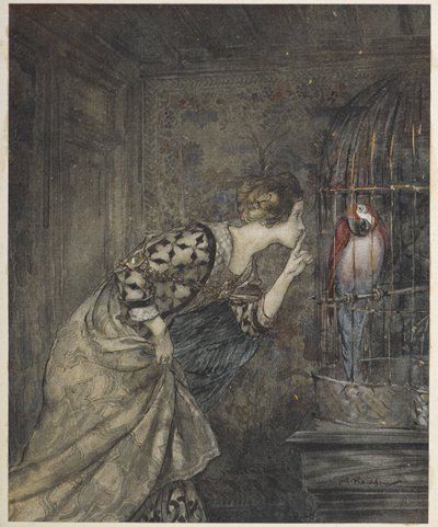 Que Colvin e um papagaio numa gaiola. de Arthur Rackham