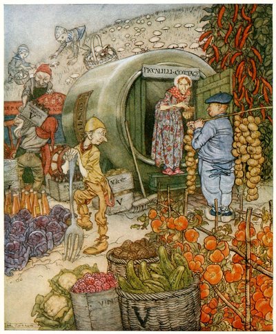 Sr. e Sra. Vinegar em Casa, Frontispício dos Contos de Fadas Ingleses, pub. 1918 (litografia a cores) de Arthur Rackham