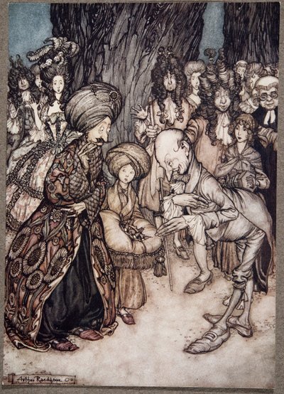 Meu Senhor Duque, disse o médico com entusiasmo, tenho a honra de informar sua excelência que sua graça está apaixonada ..., de Peter Pan em Kensington Gardens por JM Barrie (1860 - 1937), pub. 1906 (cor de Arthur Rackham