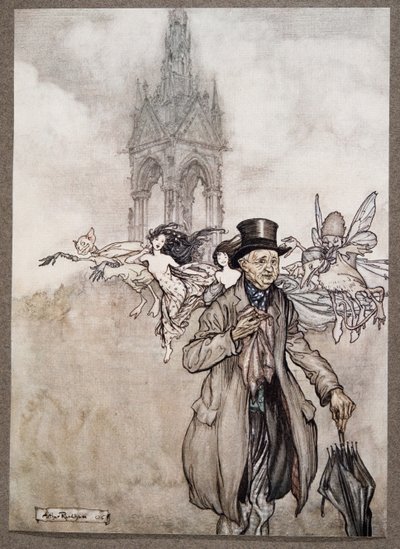 O velho sr. Salford era uma senhora de caranguejo de um velho cavalheiro que perambulava o dia inteiro nos Jardins, de Peter Pan em Kensington Gardens, de JM Barrie (1860 - 1937), pub. 1906 de Arthur Rackham