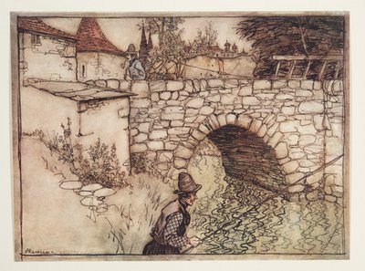 Era uma vez um camponês pobre, chamado Crabb, estava levando uma carga de madeira puxada por dois bois para a cidade à venda, de The Fairy Tales do Brothers Grimm, pub. 1909 de Arthur Rackham