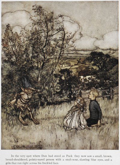 Puck aparece a Dan e Una. Uma história ambientada nas colinas de Sussex. de Arthur Rackham