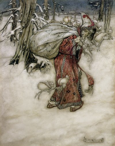 Papai Noel, ilustração de Arthur Rackhams Livro de fotos, 1907, publicado em 1913 (caneta, tinta & wc no papel) de Arthur Rackham