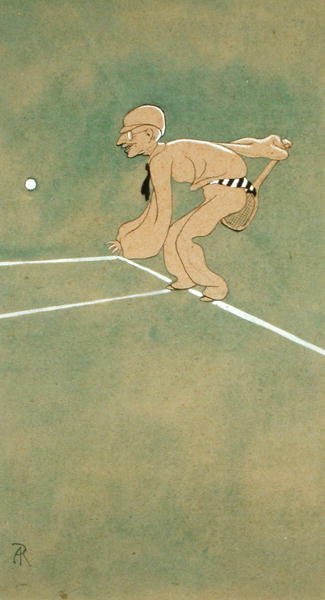 Saturday Play on the Base-line (caneta e tinta com aguarela e cor de corpo sobre papel) de Arthur Rackham