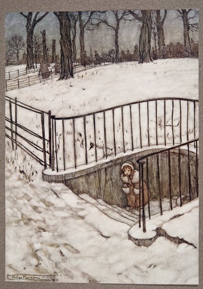 Ela correu para St Govers bem e escondeu .., de Peter Pan em Kensington Gardens por JM Barrie (1860 - 1937), pub. 1906 de Arthur Rackham