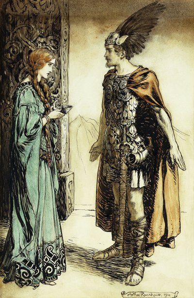 Siegfried encontra Gutrune: O Crepúsculo dos Deuses, 1911 de Arthur Rackham