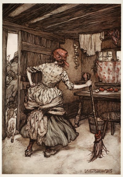 De modo que ele foi capaz de retirar suas forças e levar para o lado de fora da casa - o único lado que, na verdade, pertence ao marido de galinha, de Rip Van Winkle, de Washington Irving, pub. 1910 ( de Arthur Rackham