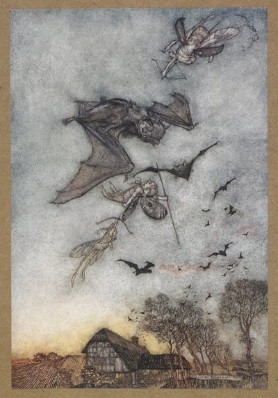 Alguma guerra com os ratos-verdade pelas suas asas de couro".
Uma cena de "A Midsummer Night