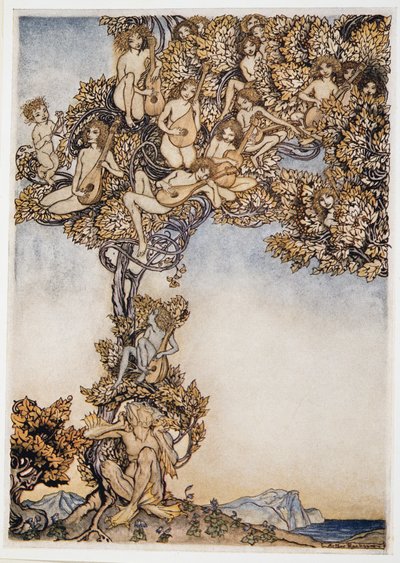 Às vezes, mil instrumentos de oscilação cantarolam sobre meus ouvidos, ilustração de William Shakespeares The Tempest, pub. 1926 de Arthur Rackham