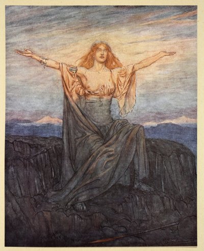 &39;Sol, eu te saúdo! Salve, ó luz! Salve, ó glorioso dia! &39;, Ilustração de&39; Siegfried e o Crepúsculo dos Deuses &39;, 1924 de Arthur Rackham