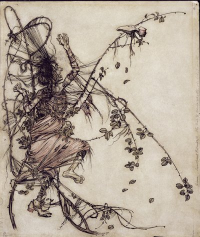 Querida Roland, ilustração de The Brothers Grimm, traduzida por Mrs Edgar Lewis, publicada em 1900 (caneta e tinta e wc no papel) de Arthur Rackham