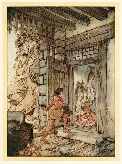 Pegando as chaves do castelo, Jack destrancou todas as portas, desde o English Fairy Tales, pub. 1922. de Arthur Rackham