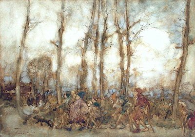 Os mendigos estão vindo para a cidade de Arthur Rackham