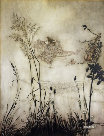 As Fadas são Dançarinos Requintados, ilustração em Peter Pan em Kensington Gardens por JM Barrie (1860-1937) 1906 (caneta e tinta com wc no papel) de Arthur Rackham