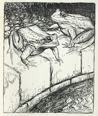 The Frogs and the Well, ilustração de &39;Fábulas de Esopo&39;, publicada por Heinemann, 1912 de Arthur Rackham