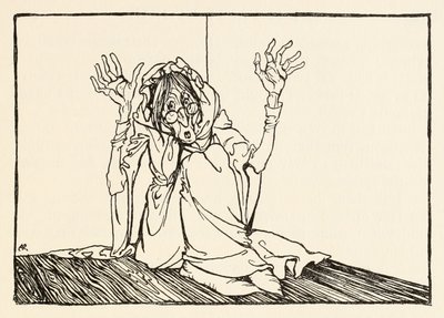 O Bruxa sentou-se contra a parede, de Morgans Frenzy em Irish Fairy Tales de Arthur Rackham