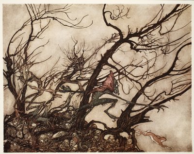 Os índios os consideravam a morada dos espíritos, de Rip Van Winkle, de Washington Irving, pub. 1910 de Arthur Rackham