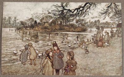 A Ilha na qual nascem todos os pássaros que se tornaram meninos e meninas, de Peter Pan em Kensington Gardens por JM Barrie (1860 - 1937), pub. 1906 de Arthur Rackham