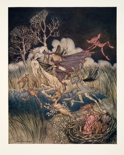 O pesadelo, com seu todo nove vezes , de The Legend of Sleepy Hollow por Washington Irving (1783 - 1859), pub. 1928 de Arthur Rackham