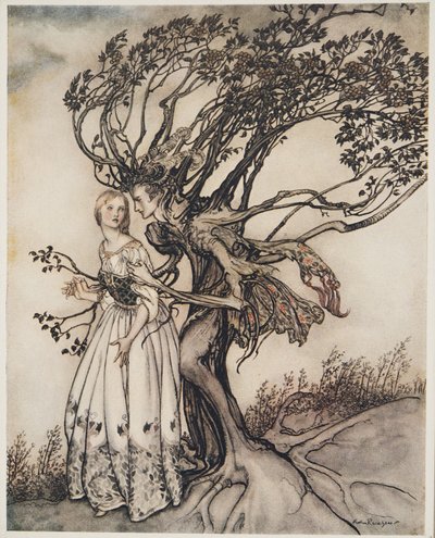 A Velha Mulher na Floresta, de Irmãozinho e Irmãzinha e Outros Contos dos Irmãos Grimm, pub.1917 de Arthur Rackham