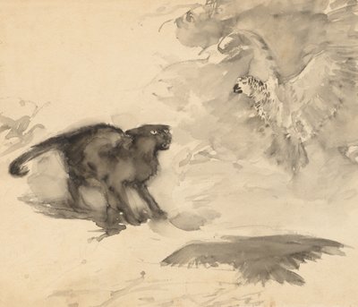 O Papagaio e o Gato (Esboço para "Boa Noite" de Eleanor Gates) de Arthur Rackham