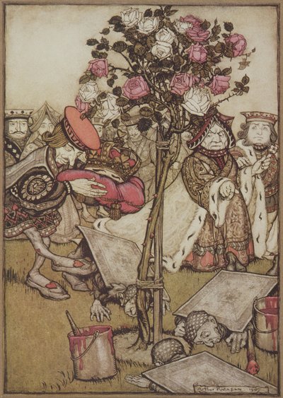 A rainha se afastou dele com raiva e disse ao Knave: "Vira-os", de Alice