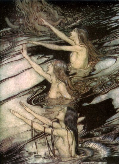 As Donzelas do Reno, de Siegfried e O Crepúsculo dos Deuses, de Richard Wagner, 1911. de Arthur Rackham