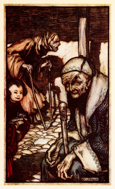 The Struldbrugs infelizes imortais sem eterna juventude que são declarados da Parte III: Uma viagem a Laputa, Balnibarbi, Luggnagg, Glubbdubdrib e Japão em Gullivers Travels por Jonathan Swift de Arthur Rackham