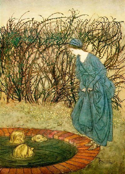 As Três Cabeças do Poço, de Contos de Fadas Ingleses Recontados por FA Steel, 1927 de Arthur Rackham