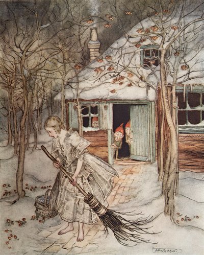 Os três pequenos homens na floresta, do irmão pequeno & irmã mais nova e outros contos pelos irmãos Grimm, pub.1917 de Arthur Rackham