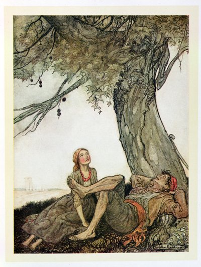 The Travellers and the Plane Tree, ilustração de &39;Fábulas de Esopo&39;, publicada por Heinemann, 1912 de Arthur Rackham