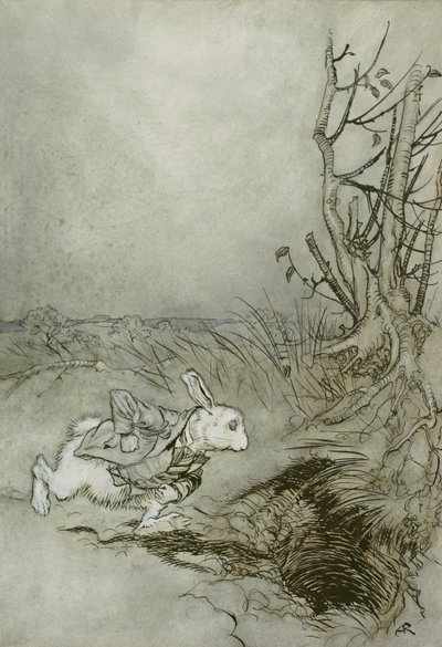 O coelho branco, ilustração de &39;Alice no país das maravilhas&39;, 1907 (caneta, tinta e wc no papel) de Arthur Rackham